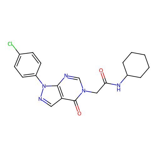 2-[1-(4-chlorophenyl)-4-oxopyrazolo[3,4-d]pyrimidin-5-yl]-N-cyclohexylacetamide structure