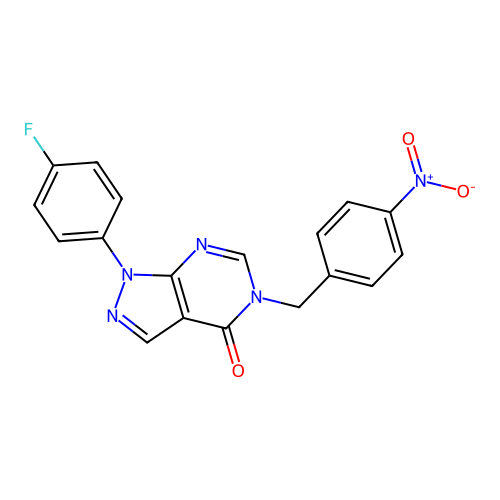 1-(4-fluorophenyl)-5-(4-nitrobenzyl)-1H-pyrazolo[3,4-d]pyrimidin-4(5H)-one structure