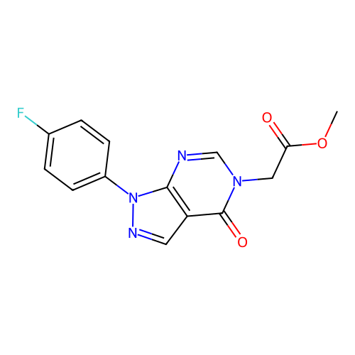 methyl 2-(1-(4-fluorophenyl)-4-oxo-1H-pyrazolo[3,4-d]pyrimidin-5(4H)-yl)acetate structure