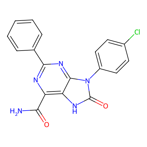 9-(4-chlorophenyl)-8-oxo-2-phenyl-8,9-dihydro-7H-purine-6-carboxamide structure