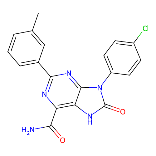 9-(4-chlorophenyl)-2-(3-methylphenyl)-8-oxo-8,9-dihydro-7H-purine-6-carboxamide structure
