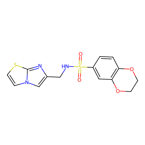 N-({imidazo[2,1-b][1,3]thiazol-6-yl}methyl)-2,3-dihydro-1,4-benzodioxine-6-sulfonamide structure