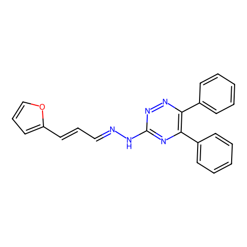 3-((E)-2-((E)-3-(furan-2-yl)allylidene)hydrazinyl)-5,6-diphenyl-1,2,4-triazine structure
