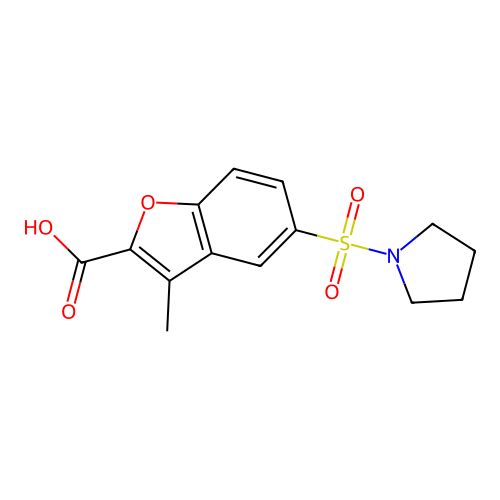 3-Methyl-5-(pyrrolidine-1-sulfonyl)-1-benzofuran-2-carboxylic acid structure