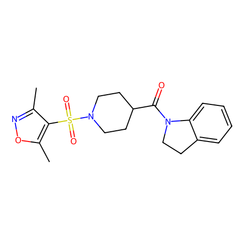 (1-((3,5-Dimethylisoxazol-4-yl)sulfonyl)piperidin-4-yl)(indolin-1-yl)methanone structure