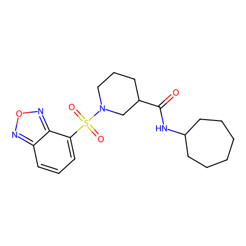 1-(benzo[c][1,2,5]oxadiazol-4-ylsulfonyl)-N-cycloheptylpiperidine-3-carboxamide structure