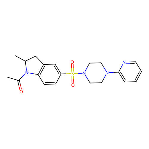 1-[2-methyl-5-(4-pyridin-2-ylpiperazin-1-yl)sulfonyl-2,3-dihydroindol-1-yl]ethanone structure