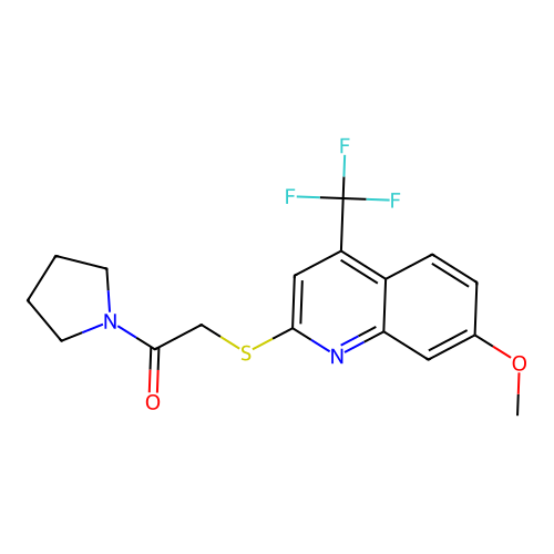 2-[7-Methoxy-4-(trifluoromethyl)quinolin-2-yl]sulfanyl-1-pyrrolidin-1-ylethanone structure