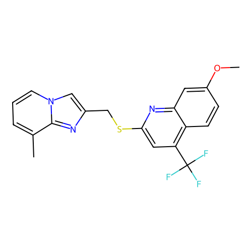 7-METHOXY-2-[({8-METHYLIMIDAZO[1,2-A]PYRIDIN-2-YL}METHYL)SULFANYL]-4-(TRIFLUOROMETHYL)QUINOLINE structure