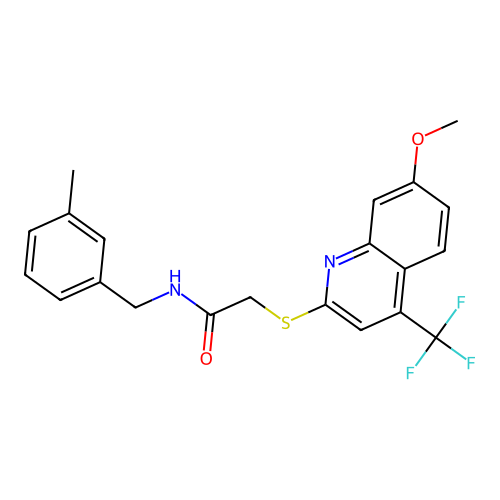 2-((7-methoxy-4-(trifluoromethyl)quinolin-2-yl)thio)-N-(3-methylbenzyl)acetamide structure