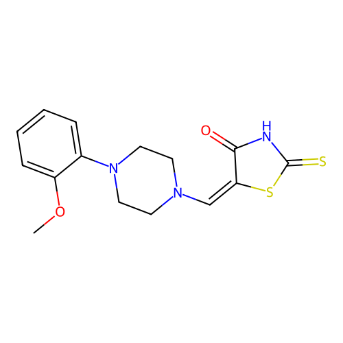 (E)-5-((4-(2-methoxyphenyl)piperazin-1-yl)methylene)-2-thioxothiazolidin-4-one structure