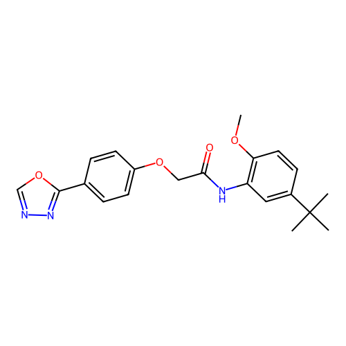 N-(5-tert-butyl-2-methoxyphenyl)-2-[4-(1,3,4-oxadiazol-2-yl)phenoxy]acetamide structure