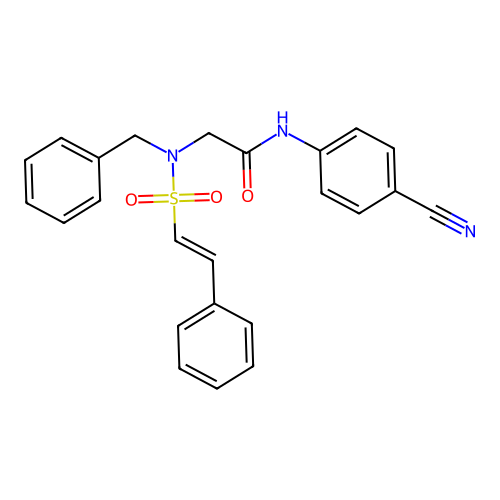 2-(N-benzyl-2-phenylethenesulfonamido)-N-(4-cyanophenyl)acetamide structure