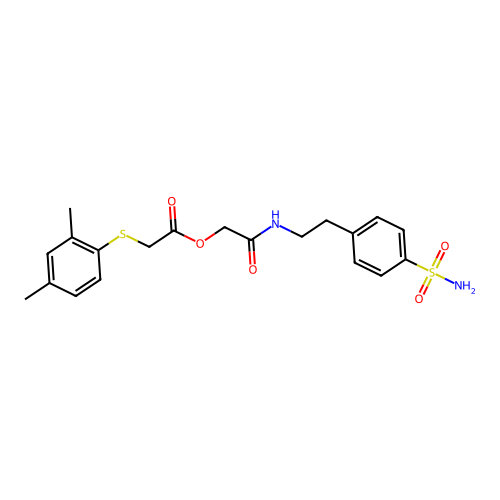 [2-oxo-2-[2-(4-sulfamoylphenyl)ethylamino]ethyl] 2-(2,4-dimethylphenyl)sulfanylacetate structure