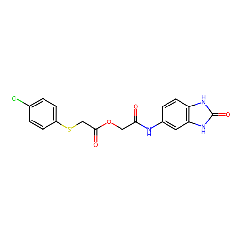 [2-oxo-2-[(2-oxo-1,3-dihydrobenzimidazol-5-yl)amino]ethyl] 2-(4-chlorophenyl)sulfanylacetate structure