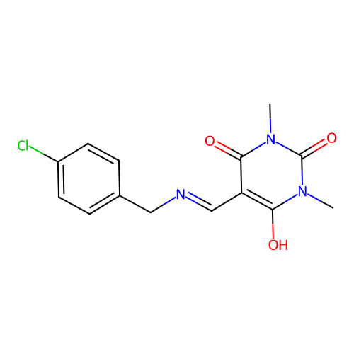 5-[[(4-chlorophenyl)methylamino]methylidene]-1,3-dimethyl-1,3-diazinane-2,4,6-trione structure