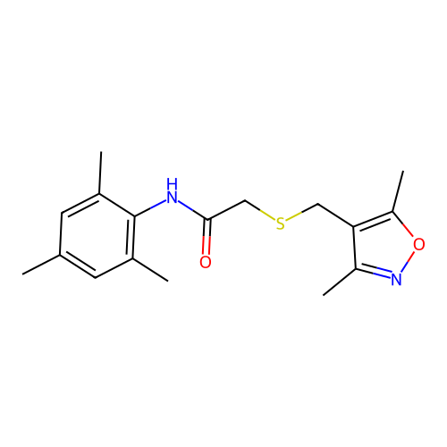 2-[(3,5-dimethyl-1,2-oxazol-4-yl)methylsulfanyl]-N-(2,4,6-trimethylphenyl)acetamide structure