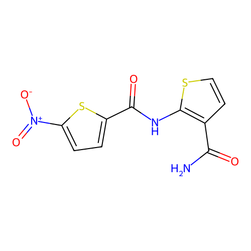 N-(3-carbamoylthiophen-2-yl)-5-nitrothiophene-2-carboxamide structure