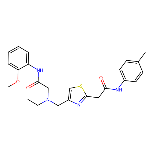 2-[4-[[ethyl-[2-(2-methoxyanilino)-2-oxoethyl]amino]methyl]-1,3-thiazol-2-yl]-N-(4-methylphenyl)acetamide structure