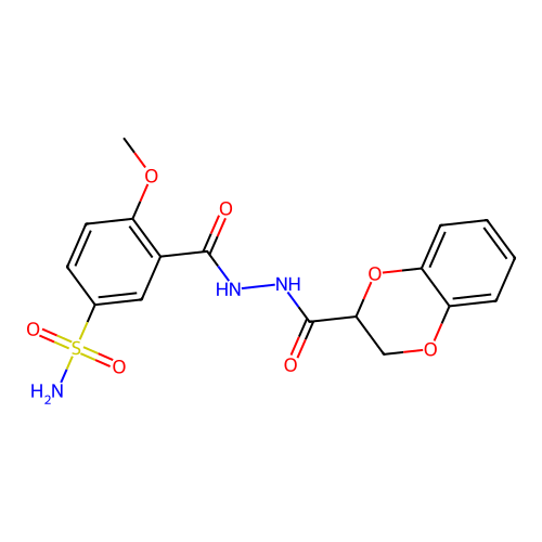 3-[(2,3-dihydro-1,4-benzodioxine-3-carbonylamino)carbamoyl]-4-methoxybenzenesulfonamide structure