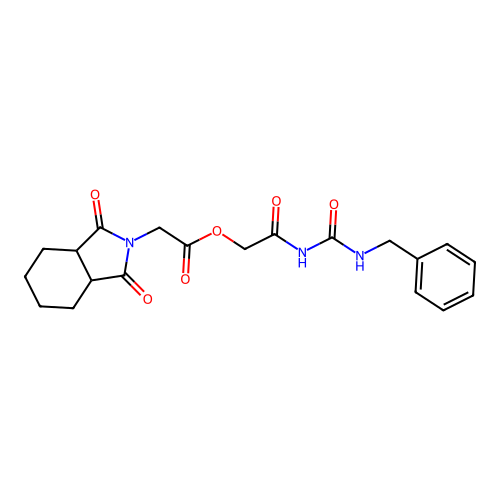[2-(benzylcarbamoylamino)-2-oxoethyl] 2-(1,3-dioxo-3a,4,5,6,7,7a-hexahydroisoindol-2-yl)acetate structure