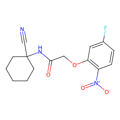 N-(1-cyanocyclohexyl)-2-(5-fluoro-2-nitrophenoxy)acetamide structure