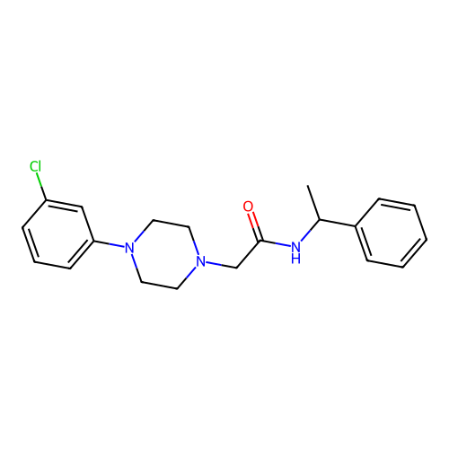 2-[4-(3-chlorophenyl)piperazin-1-yl]-N-(1-phenylethyl)acetamide structure