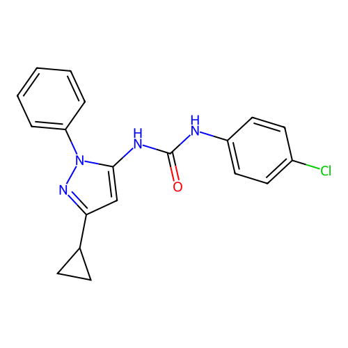 1-(4-chlorophenyl)-3-(3-cyclopropyl-1-phenyl-1H-pyrazol-5-yl)urea structure