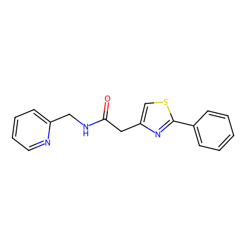 2-(2-phenyl-1,3-thiazol-4-yl)-N-(pyridin-2-ylmethyl)acetamide structure