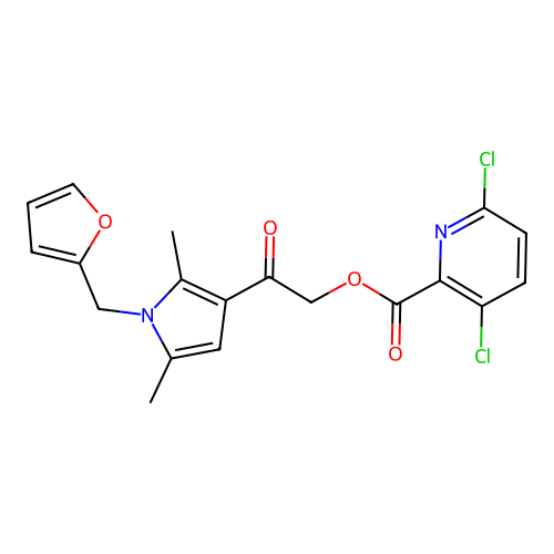 2-{1-[(furan-2-yl)methyl]-2,5-dimethyl-1H-pyrrol-3-yl}-2-oxoethyl 3,6-dichloropyridine-2-carboxylate structure