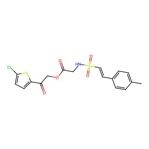 2-(5-chlorothiophen-2-yl)-2-oxoethyl 2-[2-(4-methylphenyl)ethenesulfonamido]acetate structure