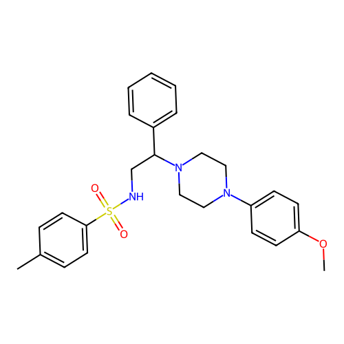 N-[2-[4-(4-methoxyphenyl)piperazin-1-yl]-2-phenylethyl]-4-methylbenzenesulfonamide structure