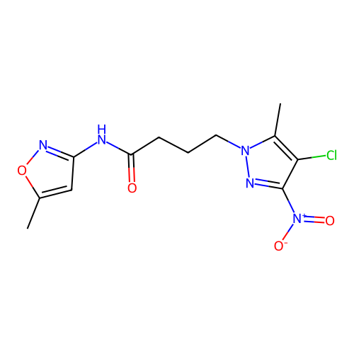4-(4-chloro-5-methyl-3-nitro-1H-pyrazol-1-yl)-N-(5-methyl-1,2-oxazol-3-yl)butanamide structure