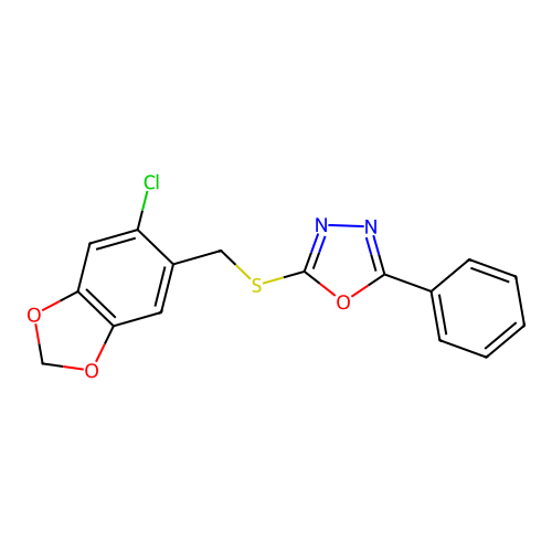 2-{[(6-Chloro-2H-1,3-benzodioxol-5-YL)methyl]sulfanyl}-5-phenyl-1,3,4-oxadiazole structure