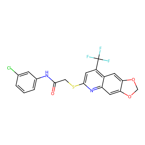 N-(3-CHLOROPHENYL)-2-{[8-(TRIFLUOROMETHYL)-2H-[1,3]DIOXOLO[4,5-G]QUINOLIN-6-YL]SULFANYL}ACETAMIDE structure