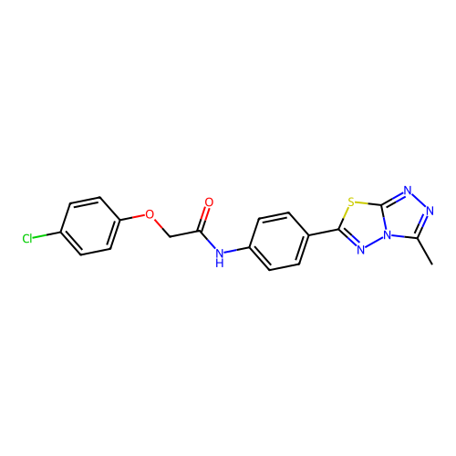 2-(4-chlorophenoxy)-N-[4-(3-methyl[1,2,4]triazolo[3,4-b][1,3,4]thiadiazol-6-yl)phenyl]acetamide structure
