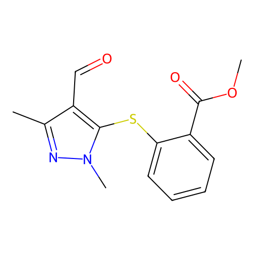 Methyl 2-[(4-formyl-1,3-dimethyl-1H-pyrazol-5-yl)-sulfanyl]benzenecarboxylate structure