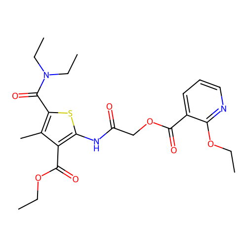 [2-[[5-(diethylcarbamoyl)-3-ethoxycarbonyl-4-methylthiophen-2-yl]amino]-2-oxoethyl] 2-ethoxypyridine-3-carboxylate structure