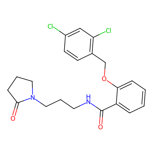2-[(2,4-dichlorophenyl)methoxy]-N-[3-(2-oxopyrrolidin-1-yl)propyl]benzamide structure