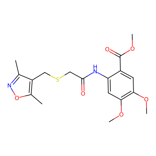 methyl 2-[[2-[(3,5-dimethyl-1,2-oxazol-4-yl)methylsulfanyl]acetyl]amino]-4,5-dimethoxybenzoate structure