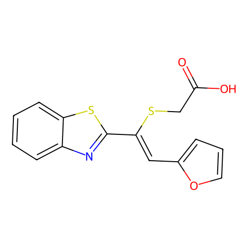 2-[1-(1,3-Benzothiazol-2-yl)-2-(furan-2-yl)ethenyl]sulfanylacetic acid structure
