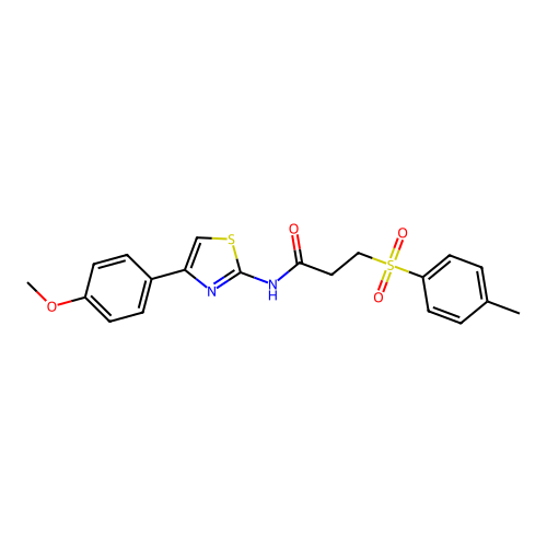 N-(4-(4-methoxyphenyl)thiazol-2-yl)-3-tosylpropanamide structure