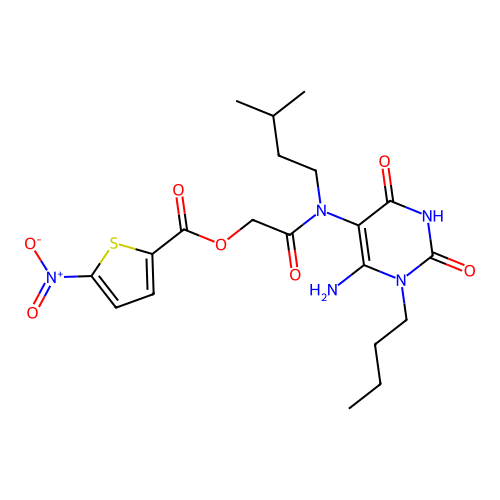 [2-[(6-amino-1-butyl-2,4-dioxopyrimidin-5-yl)-(3-methylbutyl)amino]-2-oxoethyl] 5-nitrothiophene-2-carboxylate structure