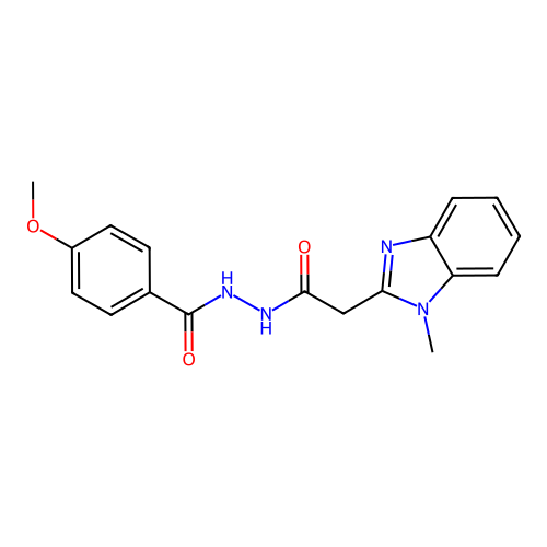 4-methoxy-N'-[2-(1-methylbenzimidazol-2-yl)acetyl]benzohydrazide structure