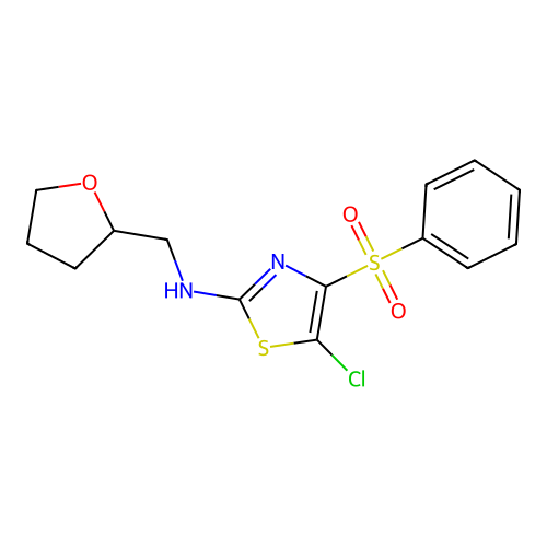5-chloro-4-(phenylsulfonyl)-N-((tetrahydrofuran-2-yl)methyl)thiazol-2-amine structure