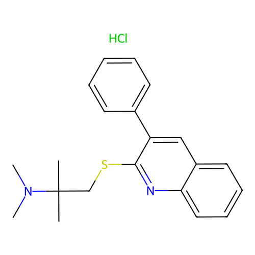 2-((2-(Dimethylamino)-2-methylpropyl)thio)-3-phenylquinoline hydrochloride structure