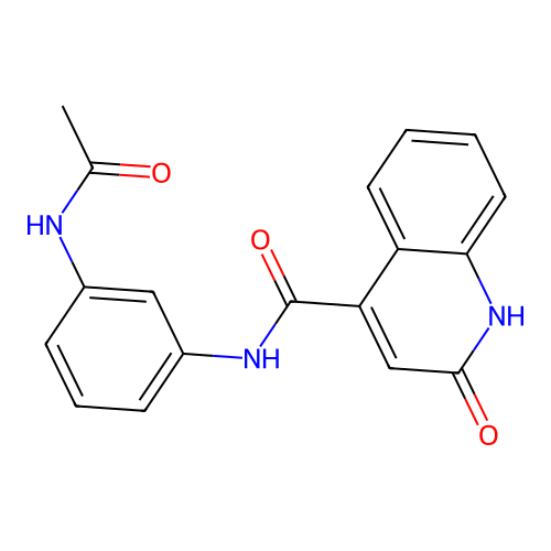 N-(3-acetamidophenyl)-2-oxo-1,2-dihydroquinoline-4-carboxamide structure