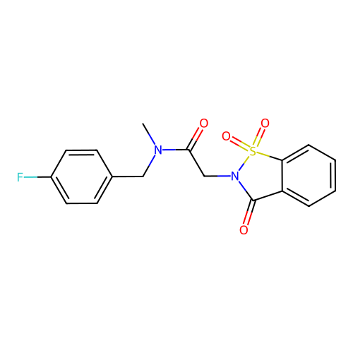 N-[(4-fluorophenyl)methyl]-N-methyl-2-(1,1,3-trioxo-1,2-benzothiazol-2-yl)acetamide structure