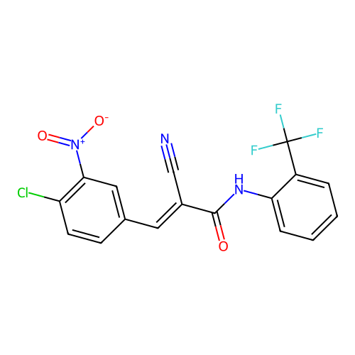 (E)-3-(4-chloro-3-nitrophenyl)-2-cyano-N-[2-(trifluoromethyl)phenyl]prop-2-enamide structure