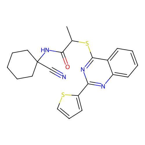 N-(1-cyanocyclohexyl)-2-(2-thiophen-2-ylquinazolin-4-yl)sulfanylpropanamide structure